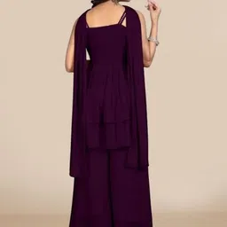 PARROT CREATION Floral Embroidered Sequinned Georgette Kurti With Palazzos And Dupatta image 2