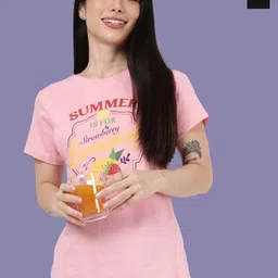 Kryptic Women Pack Of 2 Relaxed Fit Printed Round Neck Pure Cotton Lounge Tshirts-image-44