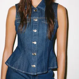 H&M Peplum Denim Waistcoat image 3