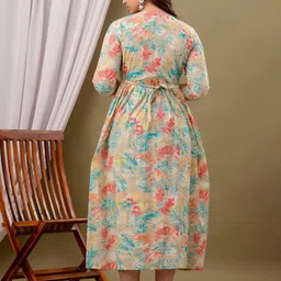 FASHDHUN Floral Printed Thread Work Cotton Fit & Flare Maternity Ethnic Dress image 2