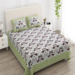 tundwal's White & Green Floral Printed 210 TC Cotton King Bedsheet Set 2.28 m x 2.74 m image 5