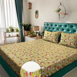 KLOTTHE Kids Green Printed 400 TC Cotton King Double Bedsheet Set - 2.50 m x 2.25 m-picture-36
