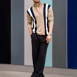 Maniac Men Striped High Neck Cotton Sweatshirt image 2