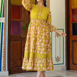 IKRASS Women Cotton Floral Printed Empire Midi Dress-image-99