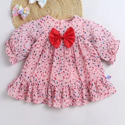 MANY FROCKS & Floral Print Bell Sleeve Georgette A-Line Dress-picture-53