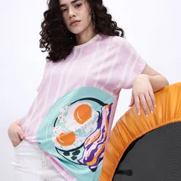 Kook N Keech Striped Printed Extended Sleeves Pure Cotton Oversized T-shirt-picture-20