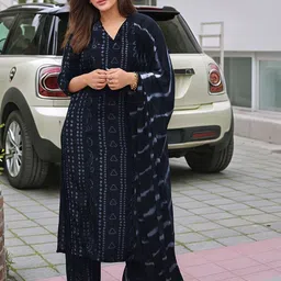 Anni Designer Women Bandhani Printed V-Neck Kurta with Palazzos & With Dupatta image 1