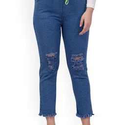 NEUNK Women Comfort Relaxed Fit Mid-Rise Slash Knee Stretchable Jeans-picture-35