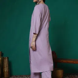 Sangria Women Solid Yoke Design Cotton Kurta with Palazzos image 4