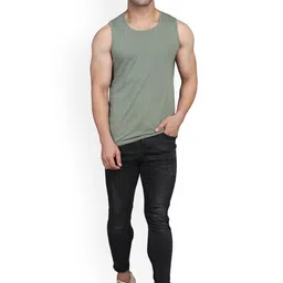 SLOWLORIS Pack Of 2 Printed Combed Cotton Gym Vest VSL26 CMB(CHS BLACK)(PLAIN LGTGREEN) image 3