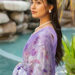 KALINI Floral Zari Poly Chiffon Saree image 2