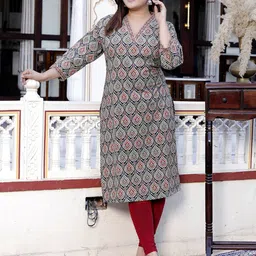 Jevi Prints Ethnic Motifs Printed V-Neck Pure Cotton Straight Kurta-picture-11