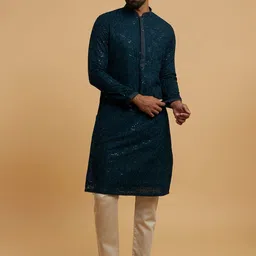 Twamev Men Ethnic Motifs Embroidered Sequinned Kurta with Pyjamas-image-40