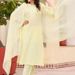 Moda Rapido Notch Neck Linen Straight Kurta with Trousers And Dupatta image 2