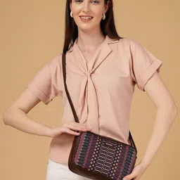 Anouk Ethnic Motifs Printed PU Half Moon Sling Bag with Cut Work image 4