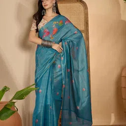 SHADOW & SAINING Floral Zari Silk Blend Fusion Saree image 3