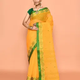 PUKU Ethnic Motifs Woven Design Pure Cotton Taant Saree-image-19