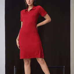 DressBerry Women Ribbed Polo Collar T-Shirt Dress With Slits-picture-23