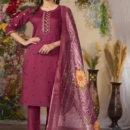 CREEPER Women Floral Embroidered Regular Thread Work Kurta with Trousers & With Dupatta-picture-16