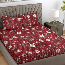 Myntra Elegant Homes Maroon & White Floral 300 TC Woollen King Bedsheet Set-2.50 x 2.25 m-image-52