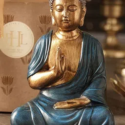 Pure Home and Living Gold-Toned & Blue Antique Sitting Buddha Idol Showpiece-picture-31