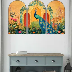 Myntra Elegant Homes Set Of 3 MDF Vibrant Peacock Wall Art image 3