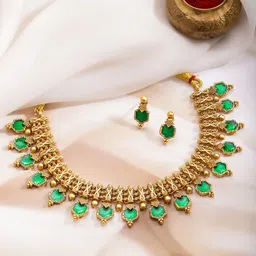 Rubans Women 22K Gold-Plated Brass Emerald Green Stone-Studded Ethnic Jewellery Set-image-23
