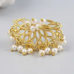 MISS ASTUTE Gold-Plated Pearls Beaded Lotus Finger Ring-picture-29