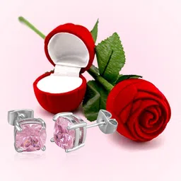 Peora Silver-Plated Cubic Zirconia Studded Contemporary Studs With One Rose Box-picture-32