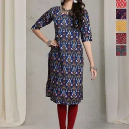 7Threads Women Pack Of 6Ethnic Motifs Printed Straight Crepe Kurta-picture-31