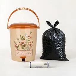 HOMESTIC Cream Coloured Printed Pedal Dustbin With Garbage Bags-picture-10