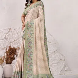 100 Dreams Floral Silk Blend Tussar Saree-image-33