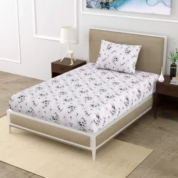 MAFATLAL Grey & Black Floral 186 TC Single Bedsheet with 1 Pillow Covers-image-27