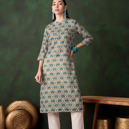 Sangria Women Cotton Printed Mandarin Collar Neck Kurta-picture-39