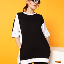 PockMAN Women Bio Finish Colourblocked Round Neck Cotton Oversized T-shirt-picture-34