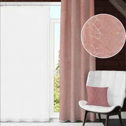 GEET CREATIONS Pink Set of Single Floral Room Darkening Window Eyelet Curtain-image-79