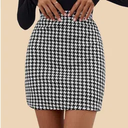 DIMPY GARMENTS Houndstooth Printed Mini Pencil Skirt-picture-32