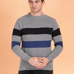 axolotl Men Striped Round Neck Grey Sweater-picture-15