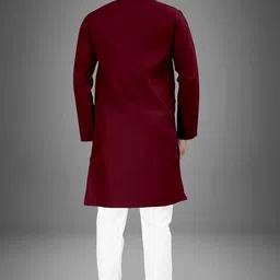 crystalrevenue Men Solid Cotton Blend Straight Kurta image 4