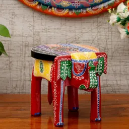 craft tree Wooden Handpainted Decorative Elephant Stool Showpiece in Multicolor-picture-28