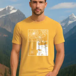 Men Graphic Print Crew Neck Pure Cotton Yellow T-Shirt-image-21