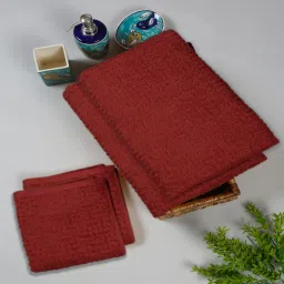 cortina Maroon Cotton Patterened 480 GSM Hand Towels (Set of 4) image 1