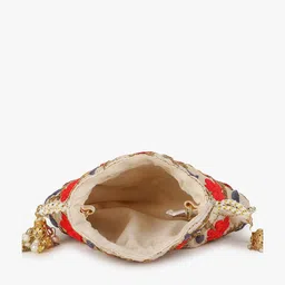 Anekaant Cream-Coloured & Orange Embroidered Potli Clutch image 4