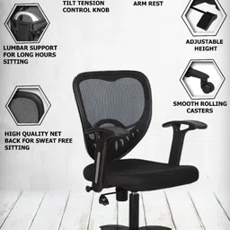 maestro Square Net Back Office chair And Home,360 Degree Rotating Fabric Fabric Office Arm Chair image 3