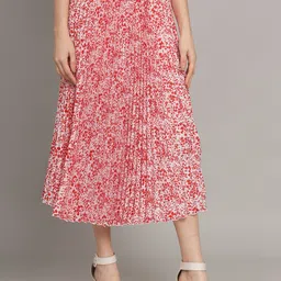 otabu Women Self Design Pleated Red Skirt image 3