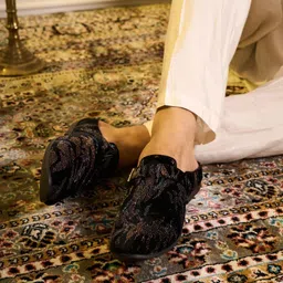 fausto Abstract Print Back Open Velvet Ethnic Kurta Shoes with Side Adjustable Strap Mojaris For Men image 2