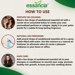 essancia Luxurious Sandalwood Essential Oil for Skin, Diffuser, Soap Making, Relaxation image 4
