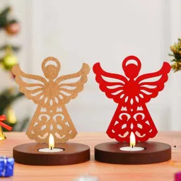 ecraftindia Gold Wood Tea Light Candle Holder (Set of 2) image 1