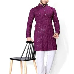 peakfashion Round Neck Flared Sleeves Mirror Work Straight Kurta image 5