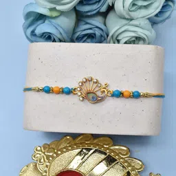 MEIRA JEWELLERY Designer Beaded Rakhi With Greeting Card & Roli Chawal image 3